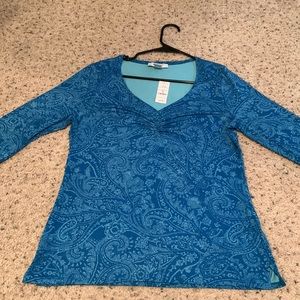 White House Black Market 3Q Ruched Neck Tee